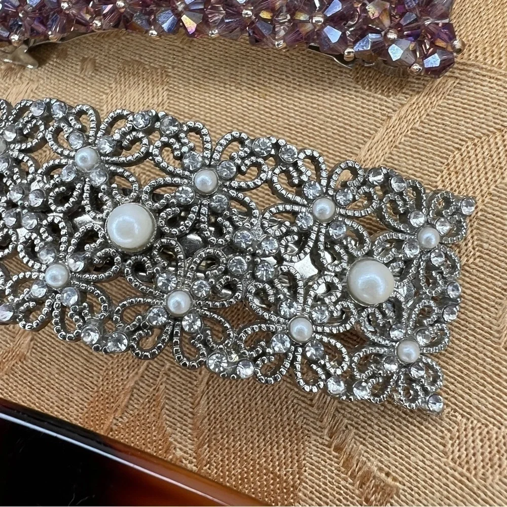 Set Of 3 Hair Accessories Lot Tortoise Glam Rhinestone Gemstone Clip In Event
